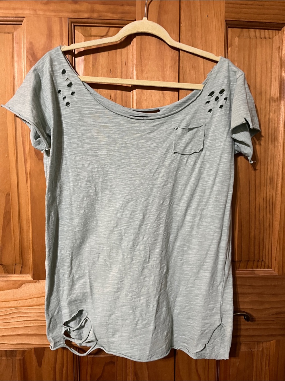 Light Sage Distressed Scoop Neck Women's Top